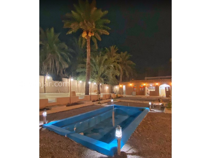 عکس شماره 607148 - اقامتگاه بومگردی نخل و نارنج - حوض آب و درختان نخل در محوطه